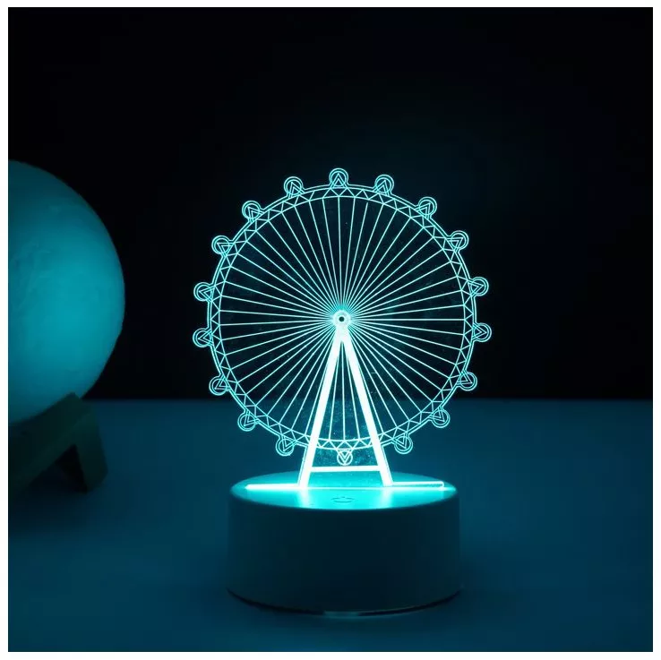 Lampa LED decorativa 3D eMazing in forma de roata panoramica inaltime 20 cm si lumina multicolora