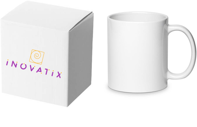 Cana alba personalizata pentru Paste cu imagine cu iepuras si ou colorat INOVATIX® . 330ml