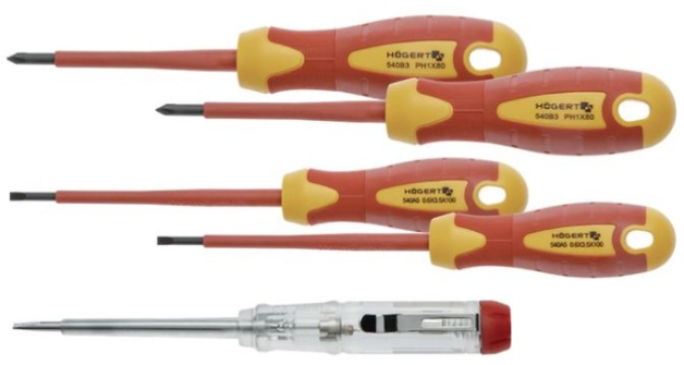 Set surubelnite electrician Hogert 1000 V cu tester tensiune 5 piese