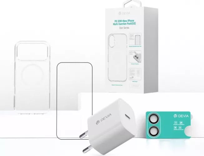 Devia Set 4 in 1 iPhone 17 Incarcator retea GaN PD 30W + husa silicon ...