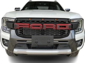 Grila radiator Raptor Style negru mat cu contur rosu si leduri portocalii