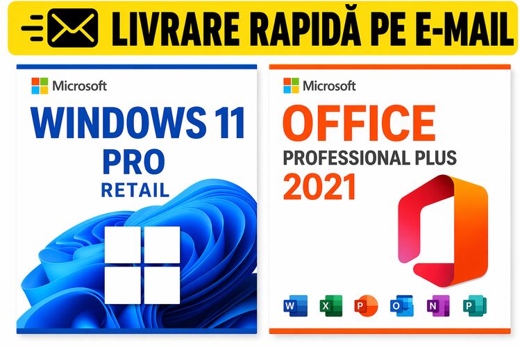 Windows 11 Pro Retail + Office 2021 Pro Plus Activare Permanenta