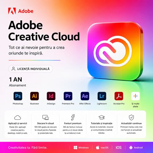 Adobe Creative Cloud - Licenta individuala 1 An PC sau Mac