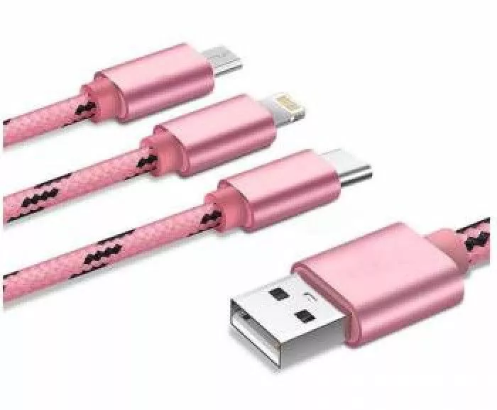 Cablu De Date 3 In 1 Lightning Micro Usb Type C Iphone Samsung Huawei Roz Bbl015 Bbl015