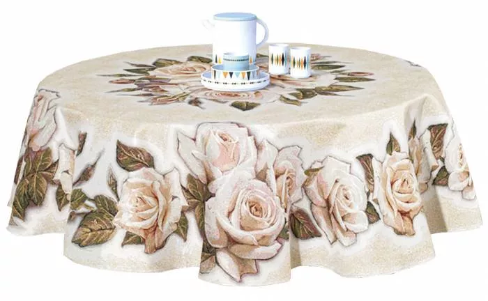 Fata De Masa Valentini Bianco Din Bumbac Model Goblen Dimensiune 160cm Rotunda Roses Th Goblen Roses 160cm