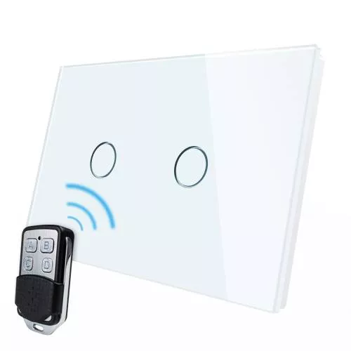Intrerupator Dublu Wireless Cu Touch Livolo Din Sticla Si Telecomanda Inclusa Standard Italian Alb Vl C2 C302r 81