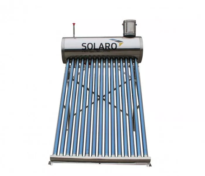 Kit Panou Solar Apa Calda Solaro 120 Litri Inox 12 Tuburi Mari Si Vas Asistent Cu Flotor 5 Litri Inox Celsee120np