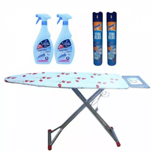 Pachet Masa De Calcat Zilan 110cm X 37cm Priza Suport Fier 2x Apret Spray Calcat Haine 400ml 2x Felce Apret Lichid Pac1801