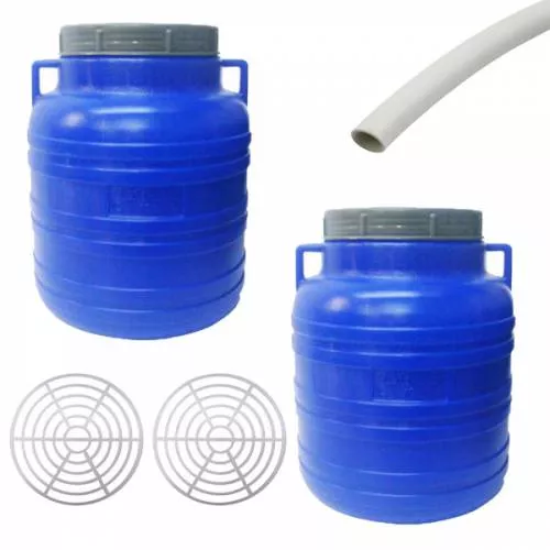 Pachet 2 Bucati Butoi 60l Din Plastic Alimentar Inalt Bidon Cu Capac Prin Infiletare Si Manere 2 X Presa Rotunda Pen Pac0115