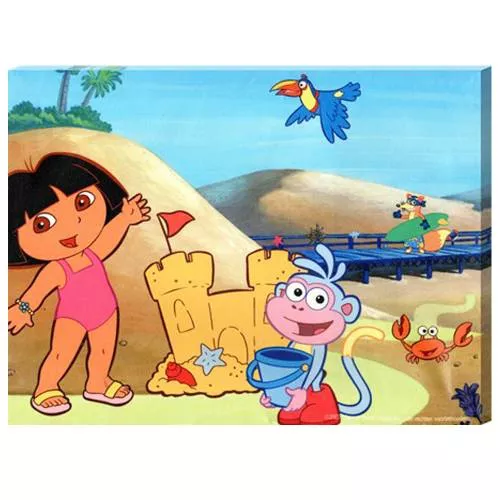 Tablou Canvas Decorativ Pentru Camera Copii Desene Animate Distractie La Plaja Cu Dora Si Boots 30 X 22 Cm 47016148